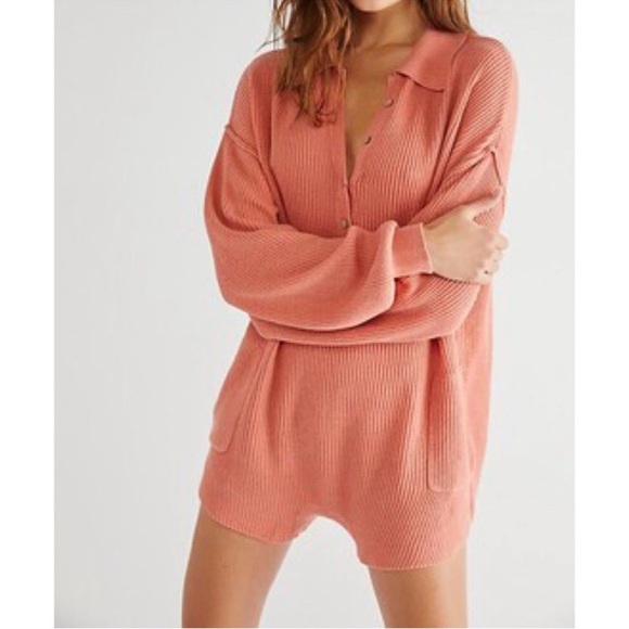 Free People FP Beach Picnic Sweater Romper Savannah Red - Picture 1 of 9